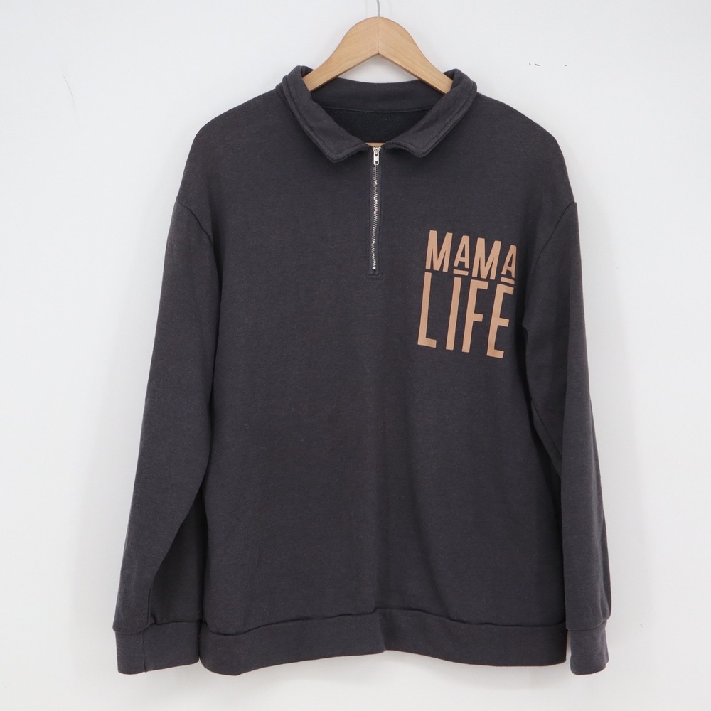 Unbranded Sweatshirt Womens L Mama Life Dark Gray Quarter Zip Pullover